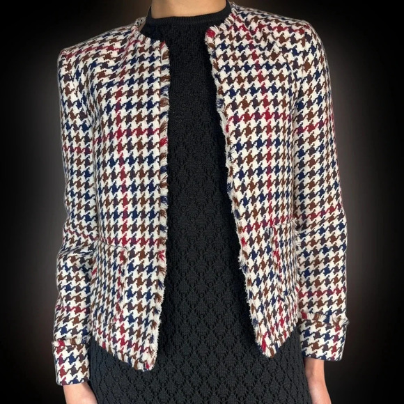 Brooks Brothers Red Fleece Tweed Houndstooth Wool Blended Women's Jacket Size 12 - Picture 4 of 14